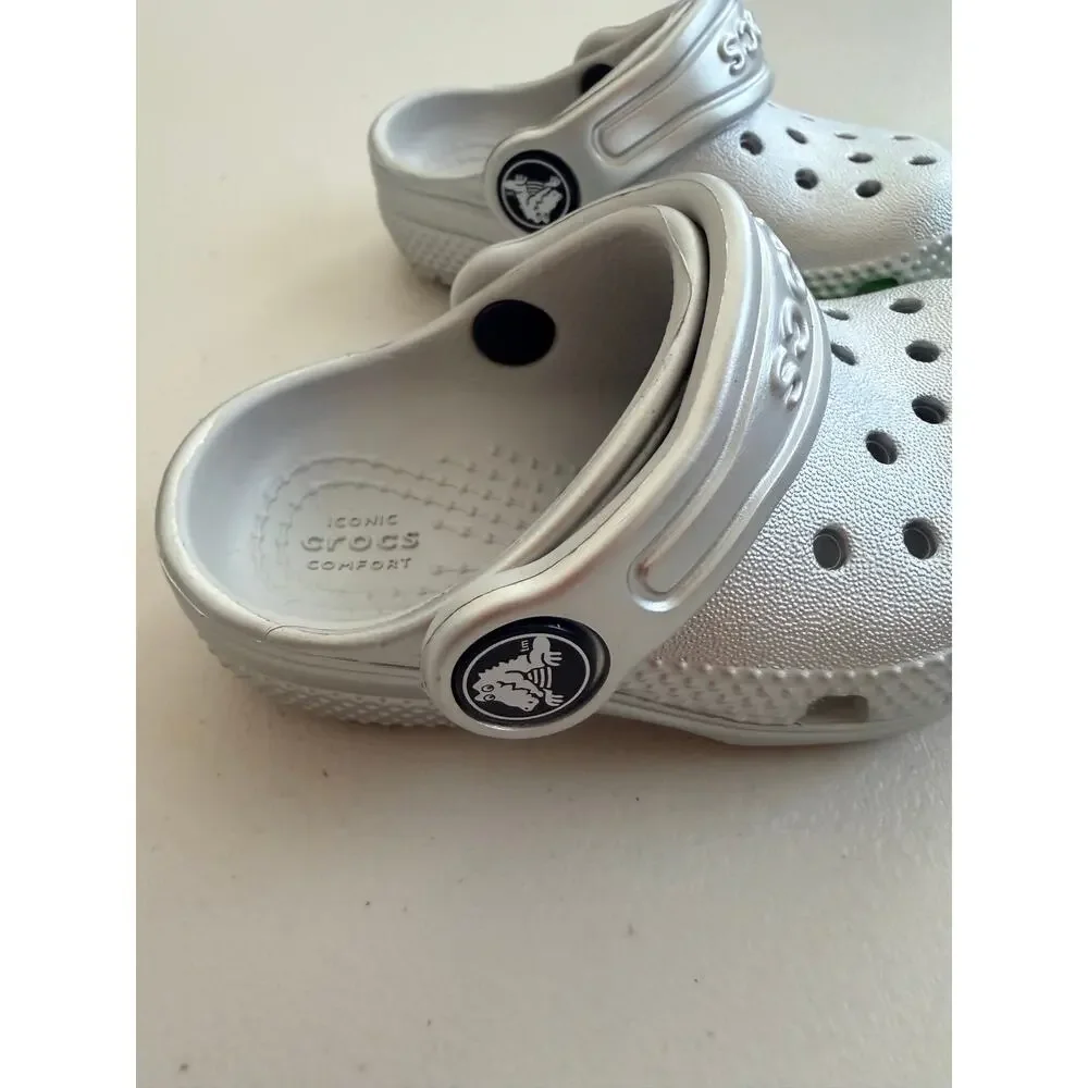 NWT Crocs Classic Metallic Clog Toddler Size C4 Silver Slip On Shoes Kids